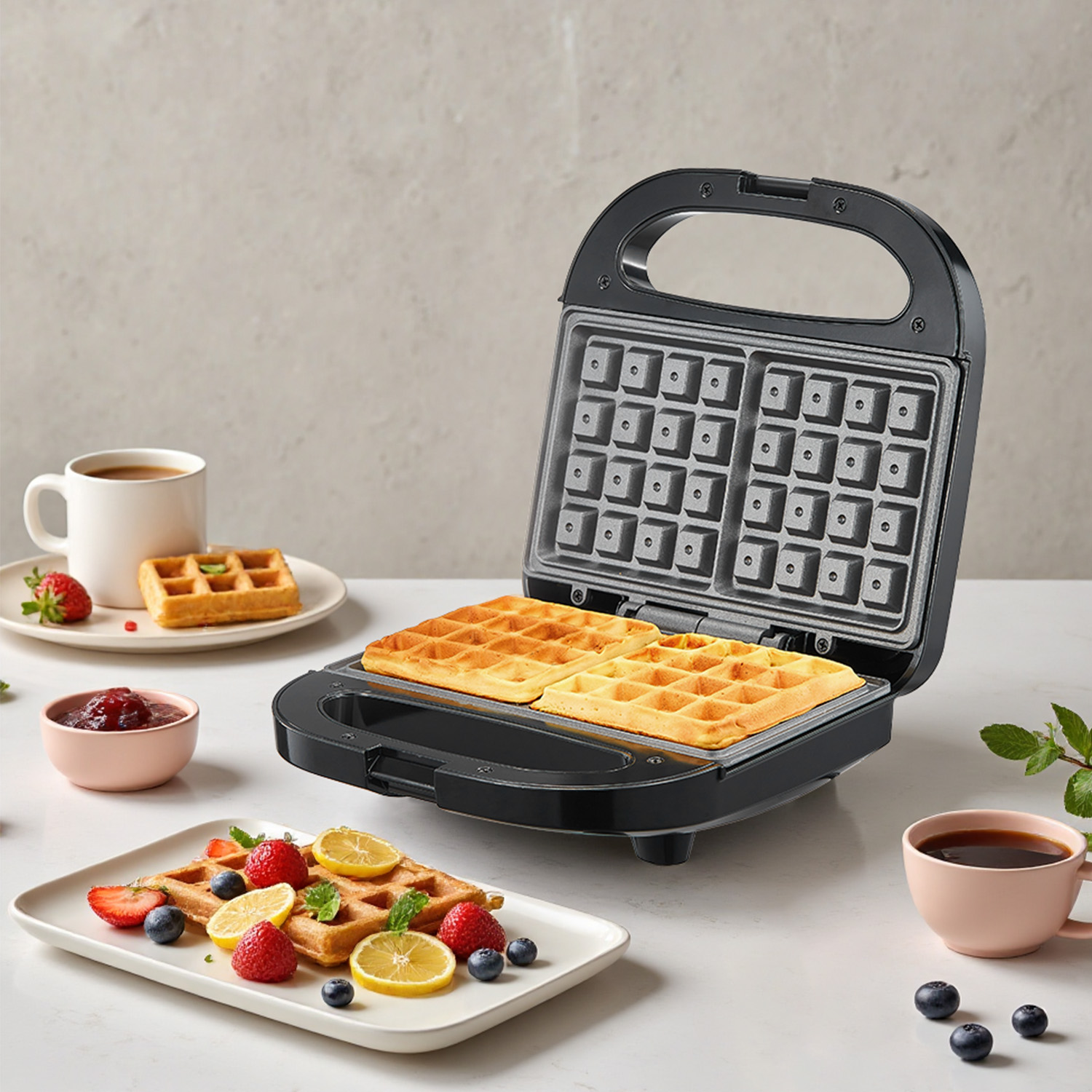 Mini Waffle Maker Machine - Belgische wafelijzer voor 2 wafels, antiaanbakplaten,